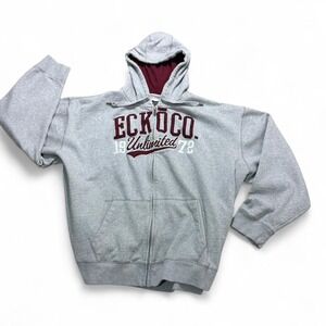 Ecko Unltd Grey and Burgundy zip-up cotton blend hoodie Size 6XB